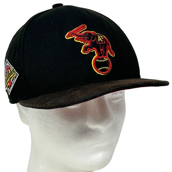 Oakland Athletics As Hat Baseball Cap Elephant Black Brown New Era Fitted 7 3/8 - Picture 1 of 11